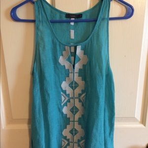 Blue Tank Top Stitched Pattern Medium